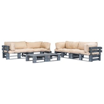 6-delige Loungeset pallet met zandkleurige kussens hout