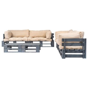 6-delige Loungeset pallet met zandkleurige kussens hout