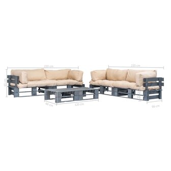 6-delige Loungeset pallet met zandkleurige kussens hout
