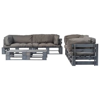 6-delige Loungeset pallet met grijze kussens hout