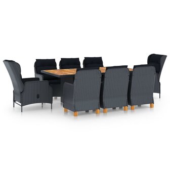 9-delige Tuinset met kussens poly rattan donkergrijs