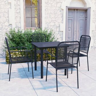 5-delige Tuinset glas en staal zwart