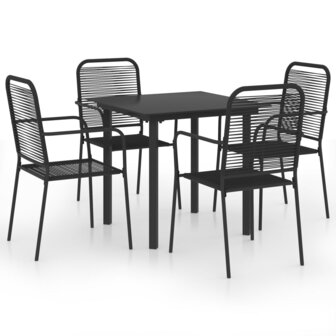 5-delige Tuinset glas en staal zwart
