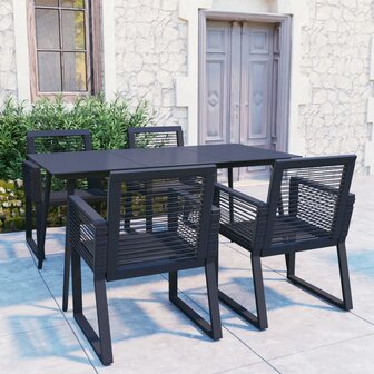 5-delige Tuinset PVC-rattan zwart
