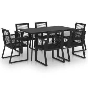 7-delige Tuinset PVC-rattan zwart
