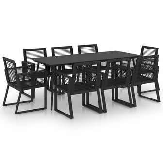 9-delige Tuinset PVC-rattan zwart