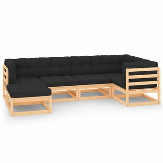 6-delige Loungeset met kussens massief grenenhout