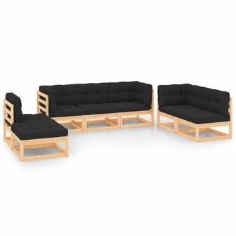 7-delige Loungeset met kussens massief grenenhout