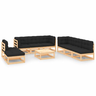 9-delige Loungeset met kussens massief grenenhout