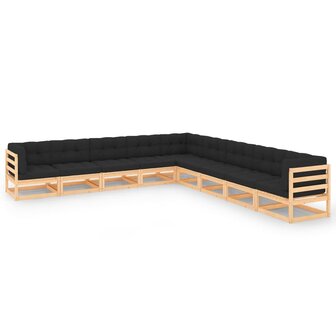 9-delige Loungeset met antracietkleurige kussens grenenhout