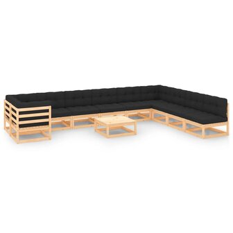 11-delige Loungeset met antracietkleurige kussens grenenhout