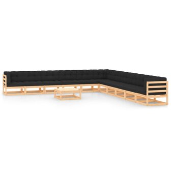 12-delige Loungeset met antracietkleurige kussens grenenhout