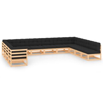 12-delige Loungeset met antracietkleurige kussens grenenhout