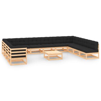 13-delige Loungeset met antracietkleurige kussens grenenhout