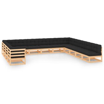 13-delige Loungeset met antracietkleurige kussens grenenhout