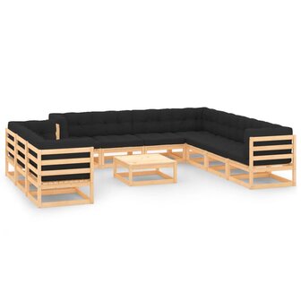 11-delige Loungeset met antracietkleurige kussens grenenhout