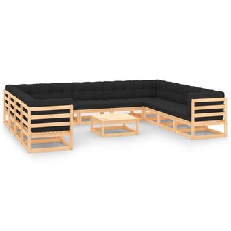12-delige Loungeset met antracietkleurige kussens grenenhout