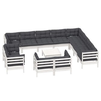 13-delige Loungeset met kussens massief grenenhout wit