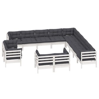 13-delige Loungeset met kussens massief grenenhout wit