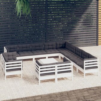 14-delige Loungeset met kussens massief grenenhout wit