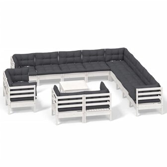 14-delige Loungeset met kussens massief grenenhout wit