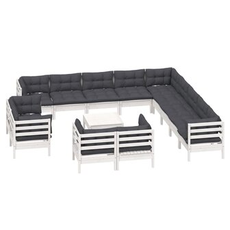 14-delige Loungeset met kussens massief grenenhout wit