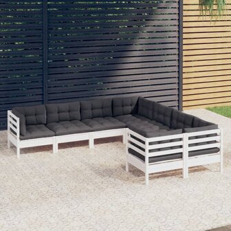 8-delige Loungeset met kussens massief grenenhout wit