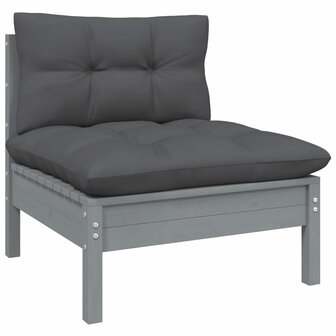 8-delige Loungeset met kussens massief grenenhout grijs