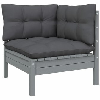 8-delige Loungeset met kussens massief grenenhout grijs