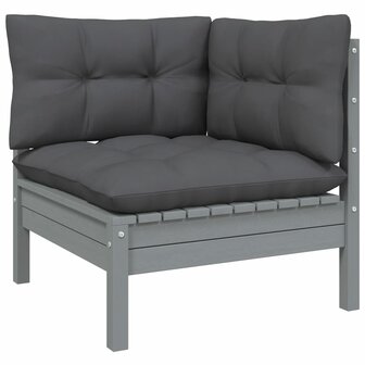 9-delige Loungeset met kussens grenenhout grijs