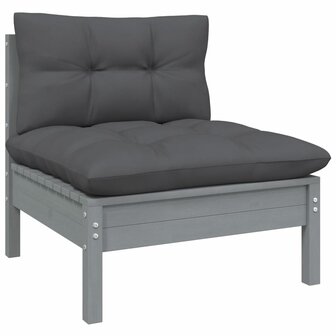 9-delige Loungeset met kussens grenenhout grijs