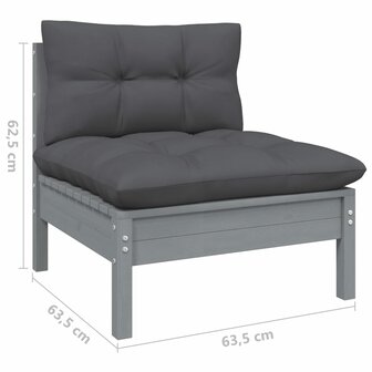 9-delige Loungeset met kussens grenenhout grijs