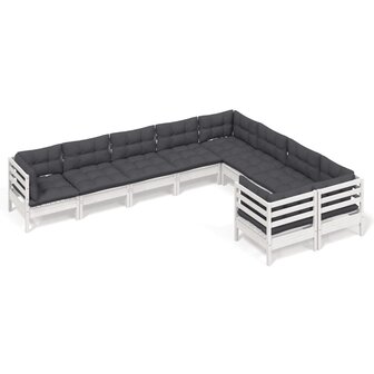 9-delige Loungeset met kussens grenenhout wit