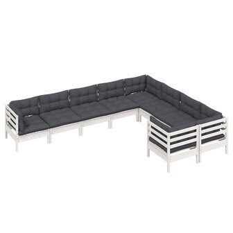 9-delige Loungeset met kussens grenenhout wit
