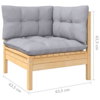 10-delige Loungeset met grijze kussens grenenhout