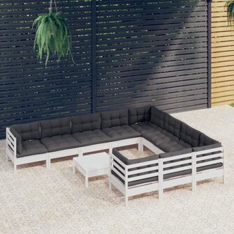 11-delige Loungeset met kussens grenenhout wit