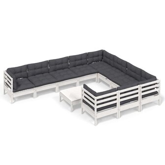 11-delige Loungeset met kussens grenenhout wit