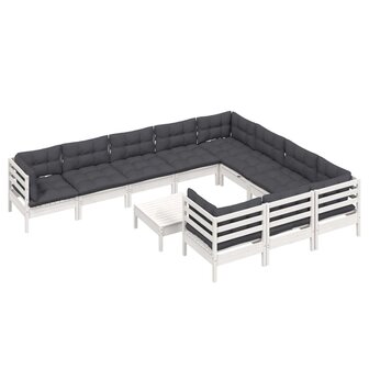 11-delige Loungeset met kussens grenenhout wit