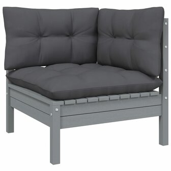 11-delige Loungeset met kussens grenenhout grijs