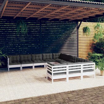 11-delige Loungeset met kussens grenenhout wit