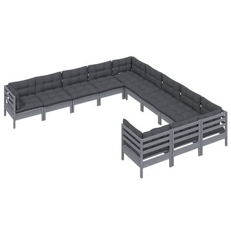 11-delige Loungeset met kussens grenenhout grijs