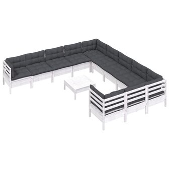 12-delige Loungeset met kussens massief grenenhout wit