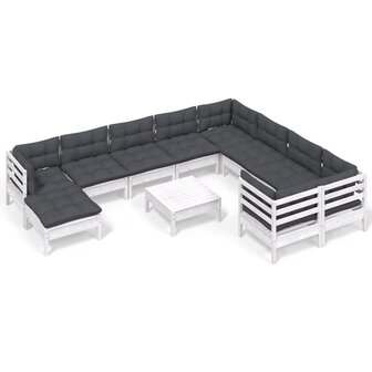 11-delige Loungeset met kussens grenenhout wit