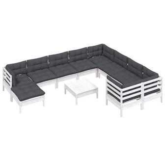 11-delige Loungeset met kussens grenenhout wit