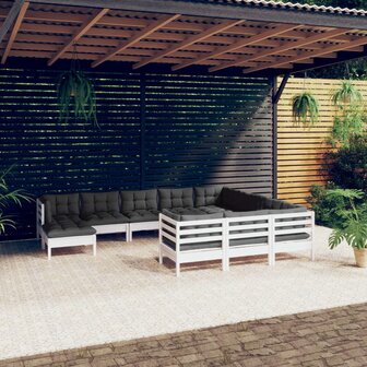 11-delige Loungeset met kussens grenenhout wit