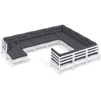 11-delige Loungeset met kussens grenenhout wit