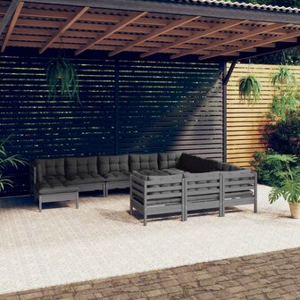 11-delige Loungeset met kussens grenenhout grijs