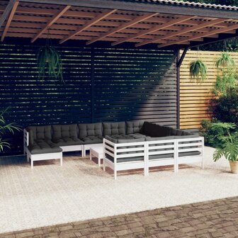 12-delige Loungeset met kussens grenenhout wit