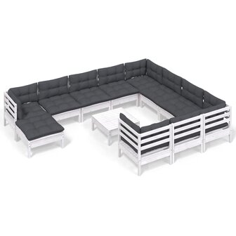 12-delige Loungeset met kussens grenenhout wit