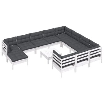 12-delige Loungeset met kussens grenenhout wit